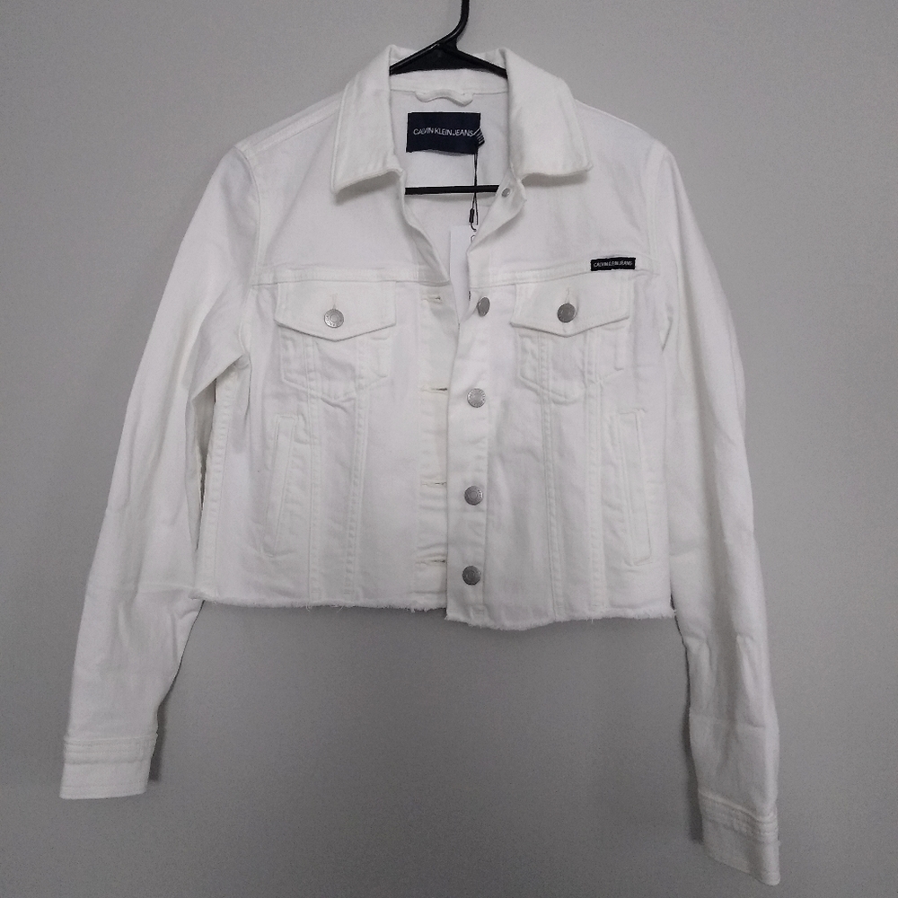 NWT Calvin Klein White Denim Jacket with pockets